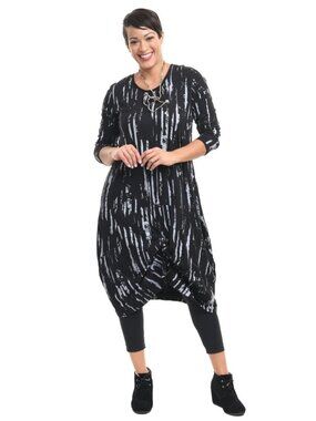 Snapdragon & Twig Karma Dress Large Long Sleeve Round Neck Abstract Lagenlook